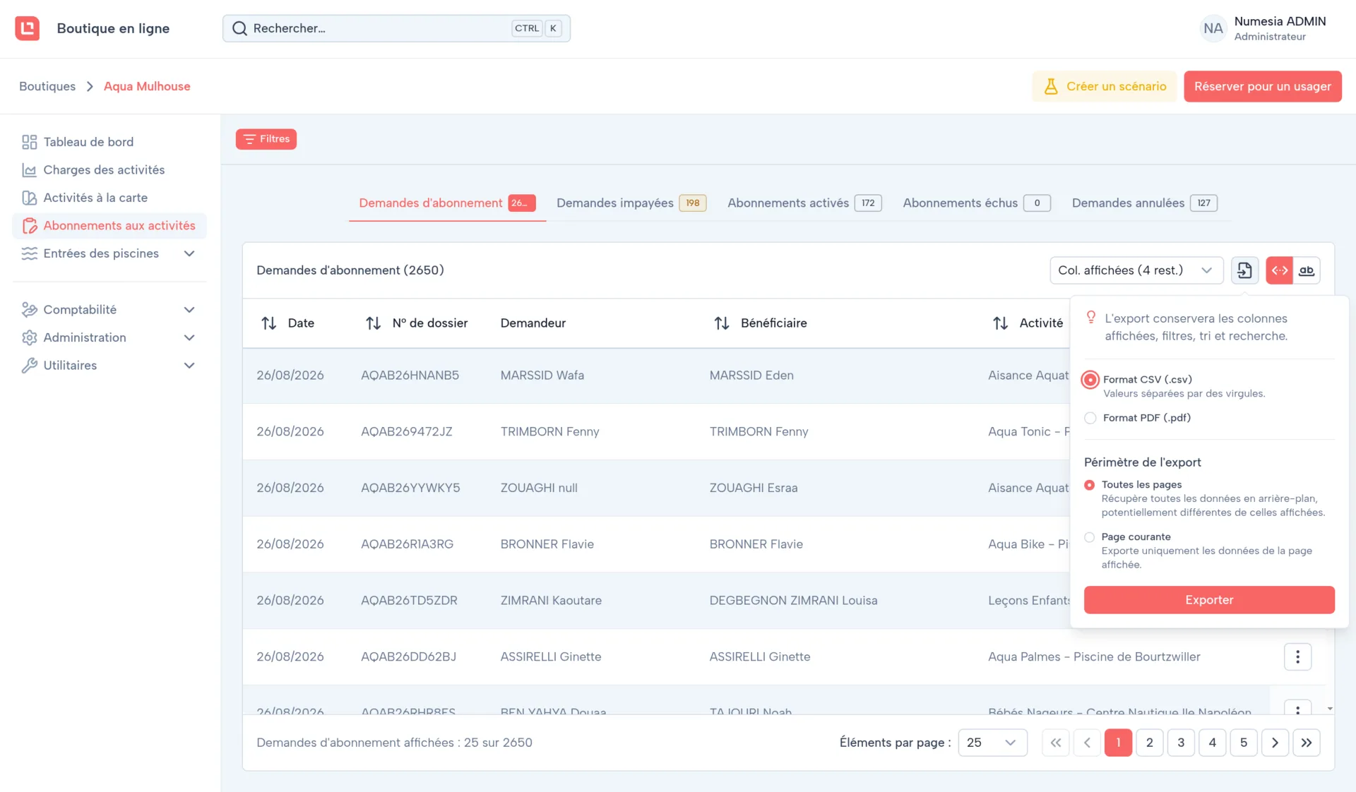 DataTable with column picker and export