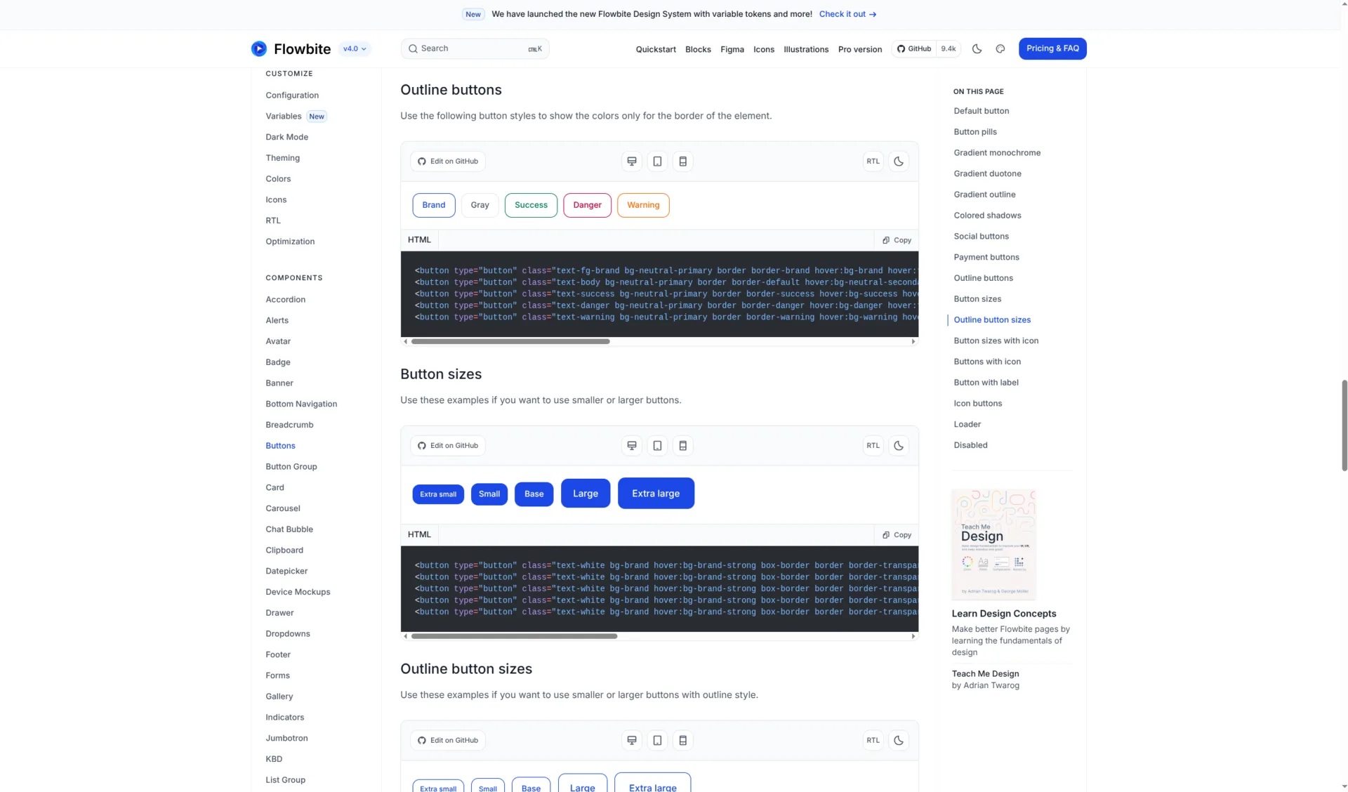 Design system example: button variants and interactive states