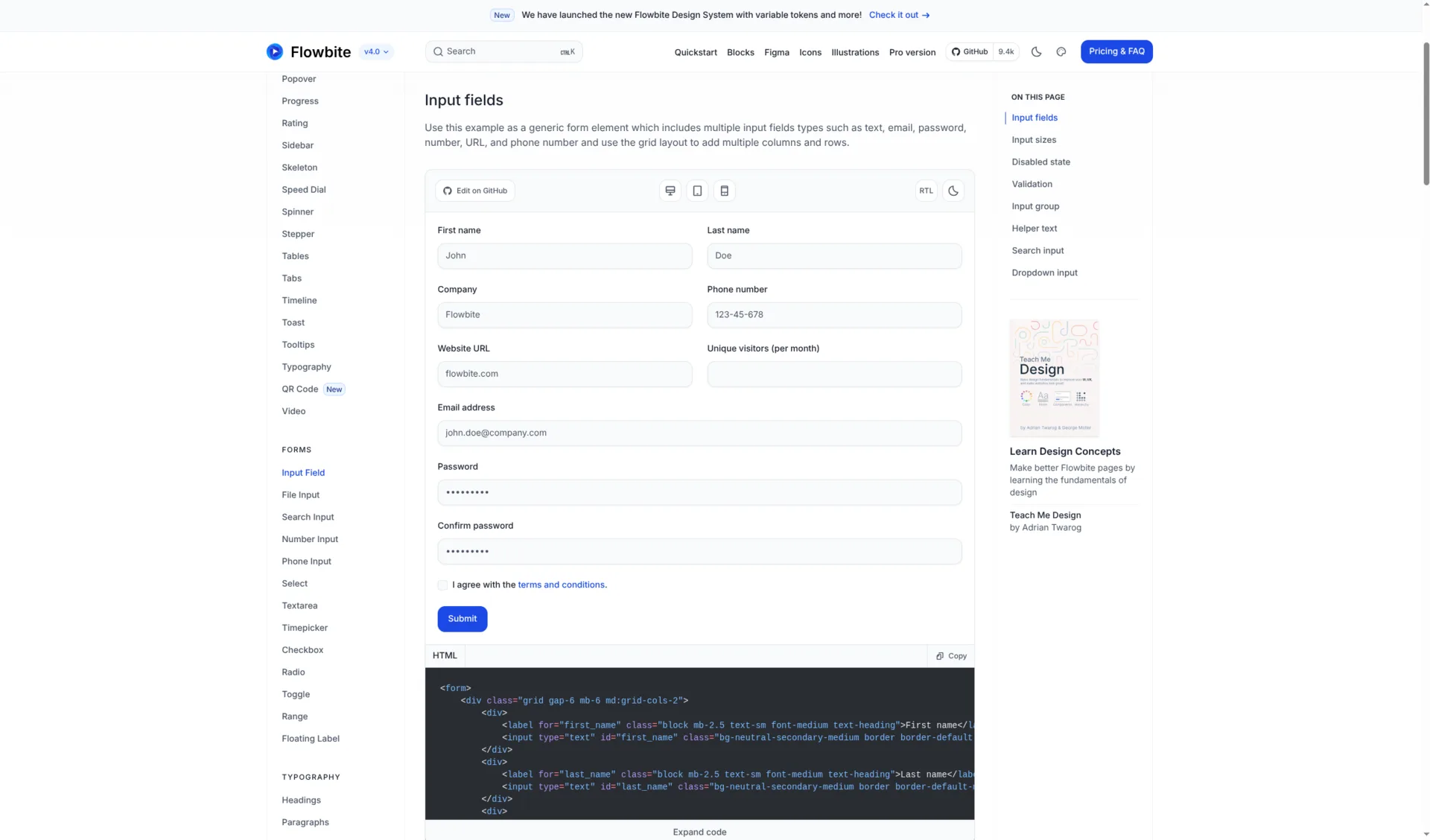 Design system example: accessible form components and fields